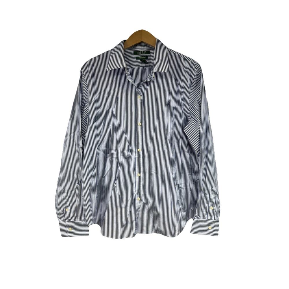 Lauren Ralph Lauren Blue and White Striped Button-Down Shirt